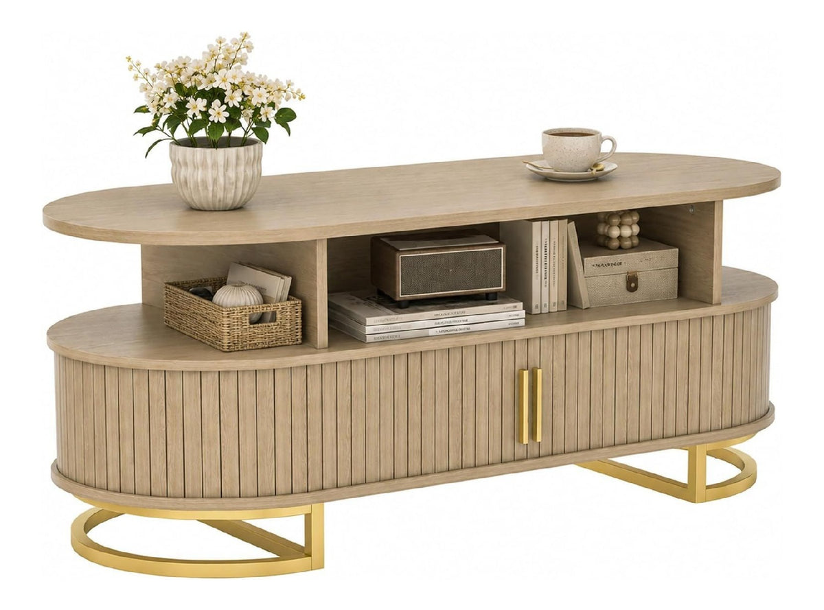 Table basse reglable avec rangement ferme chene