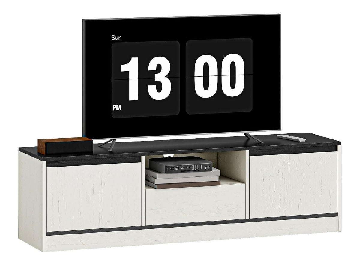 Banc TV avec tiroirs avec rangement ferme noir