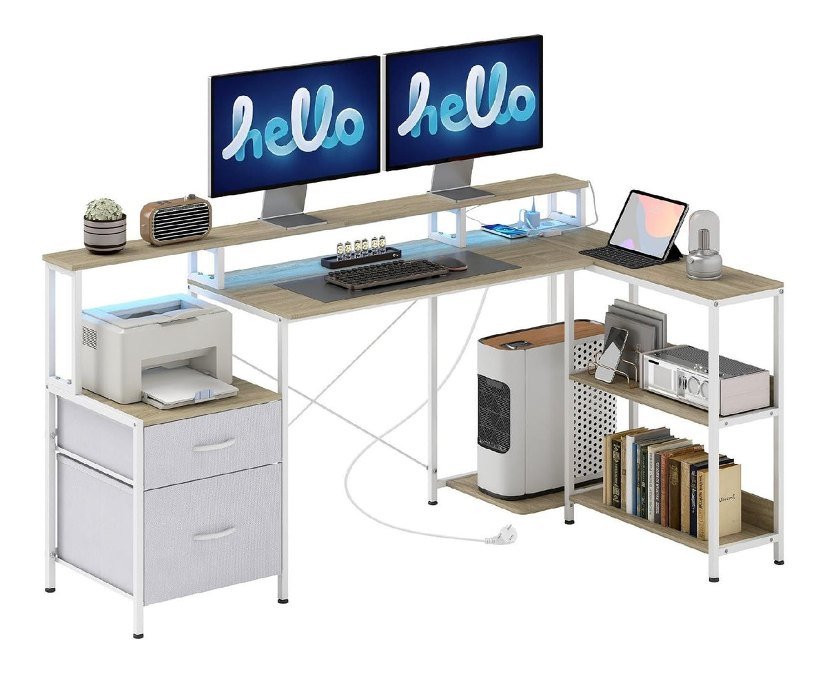 Bureau fonctionnel reglable avec tiroirs blanc