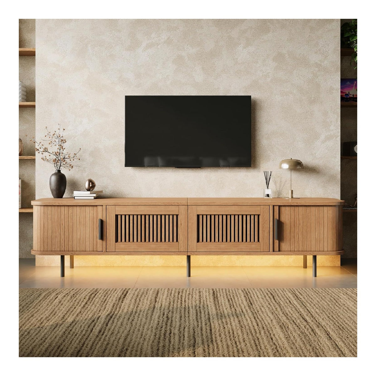 Banc TV avec tiroirs avec rangement ferme naturel 180x40x44,5 cm
