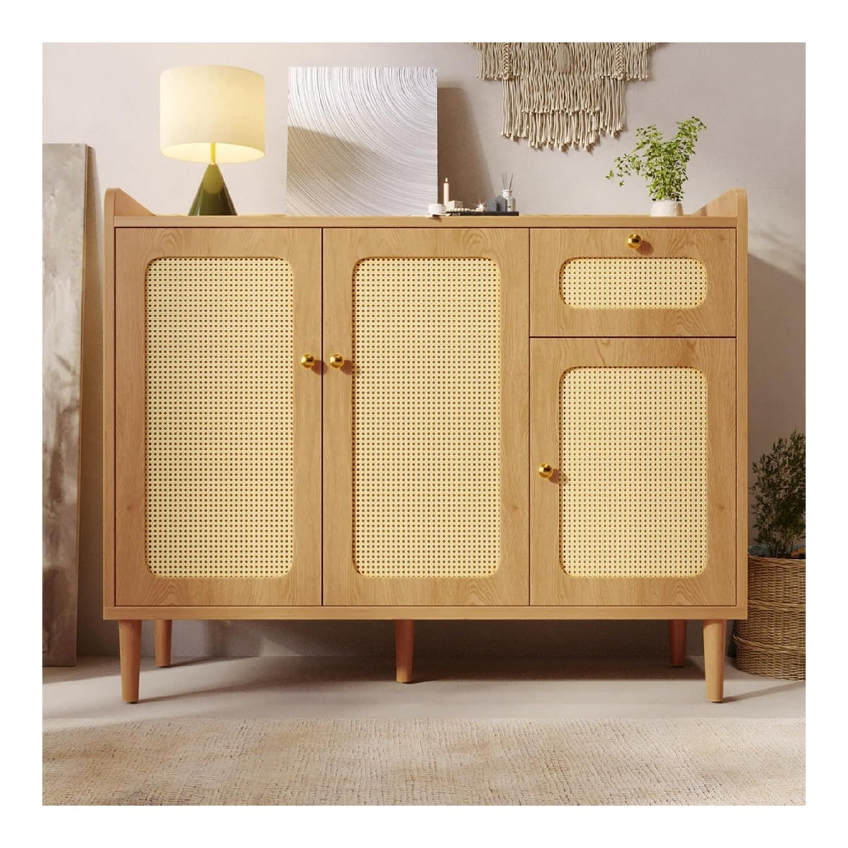 Commode de rangement reglable avec tiroirs chene