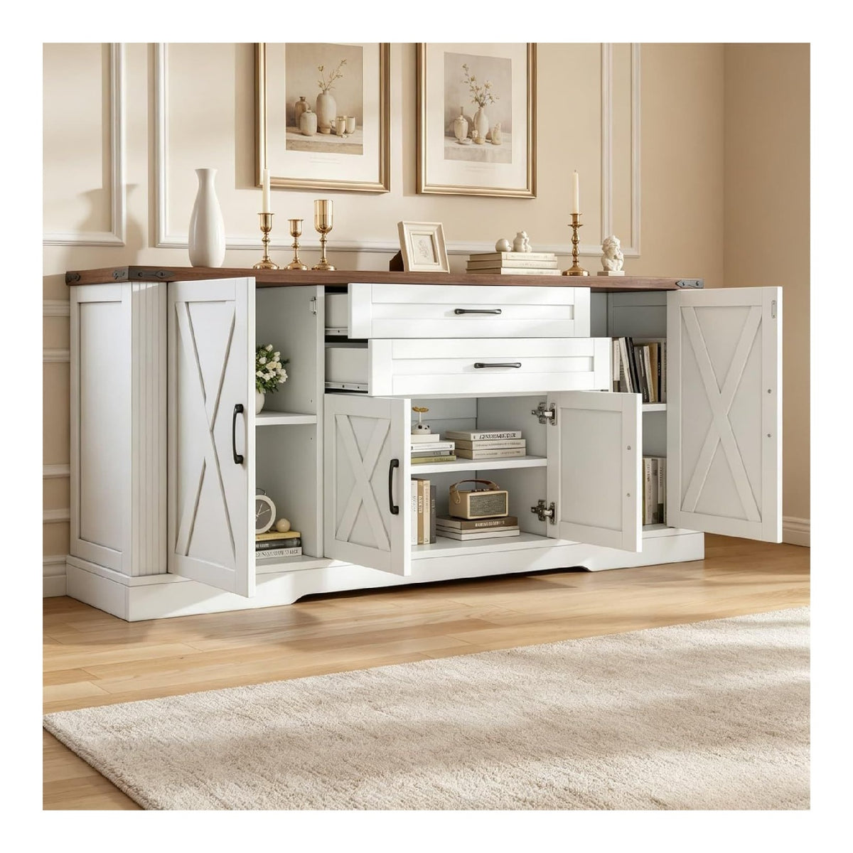 Buffets, credences et vaisseliers reglable avec tiroirs blanc 160x39x81.5cm