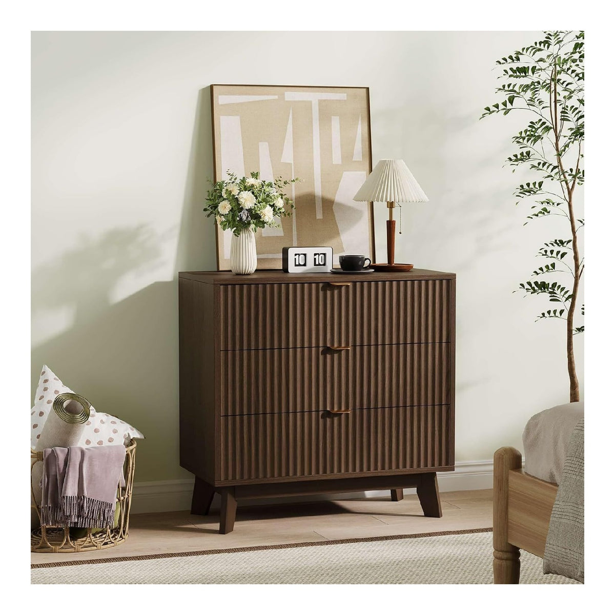 Commode de rangement avec tiroirs finition bois chene