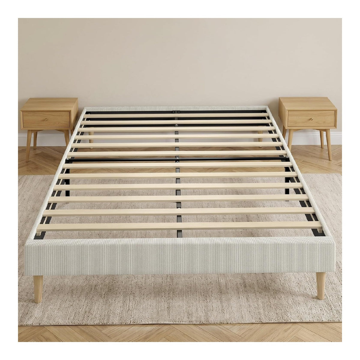 Cadres de lit avec rangement ferme finition bois creme