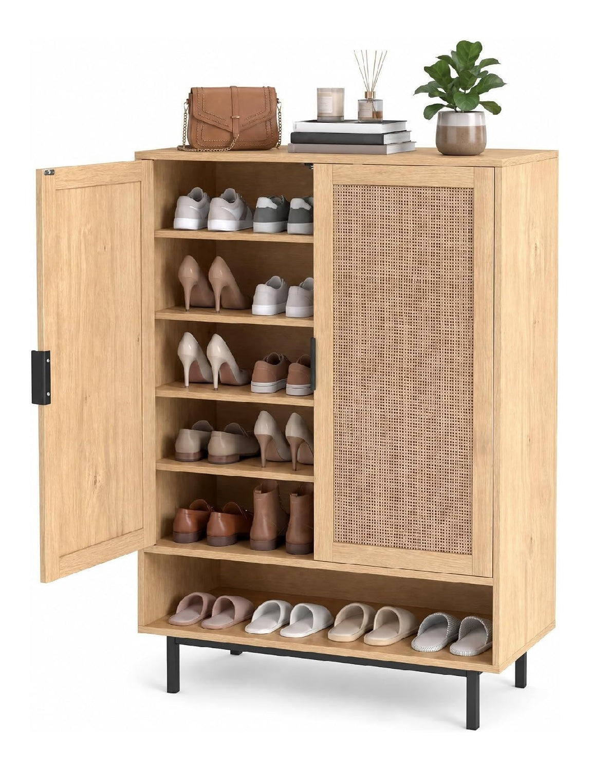 Armoires a chaussures reglable avec rangement ferme naturel