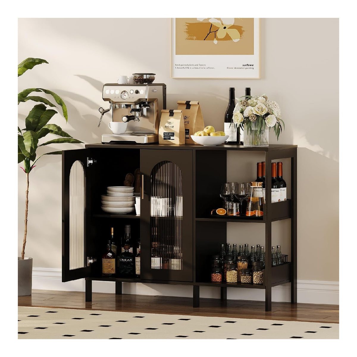 Buffets, credences et vaisseliers reglable avec rangement ferme noir 100 x 40 x 80,5 centim