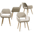 Lot de quatre fauteuils repas beige avec assise rembourree en tissu, pieds metalliques effet bois pour salon ou bureau