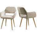 Lot de deux fauteuils de salle a manger style nordique avec siege rembourre en tissu, pieds metalliques et finition beige marron