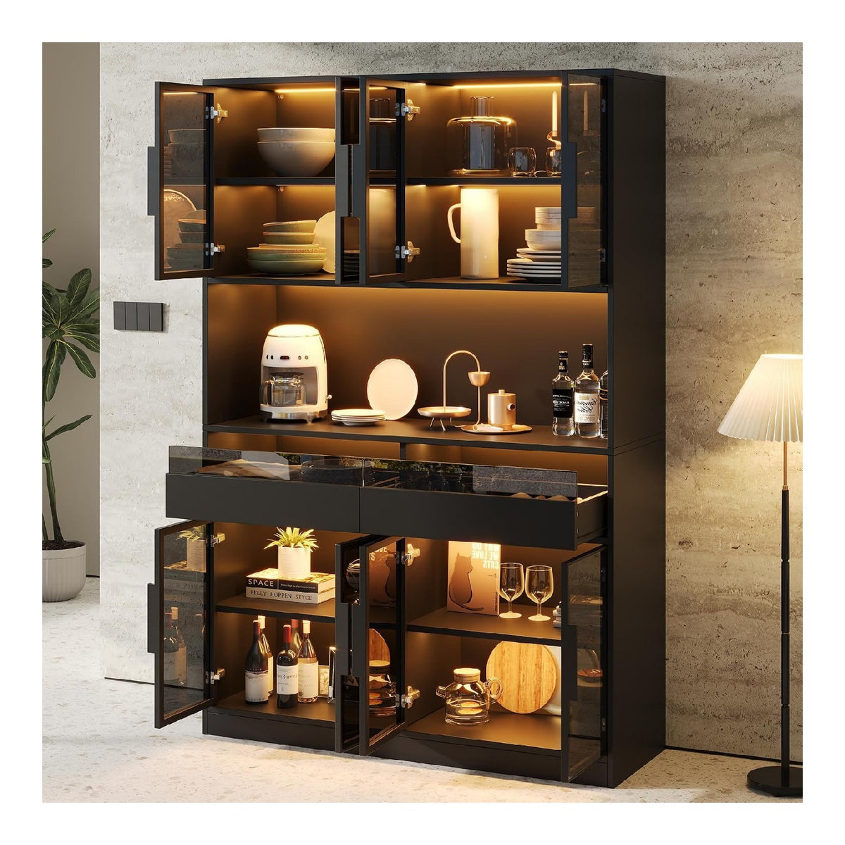 Armoires vitrees de presentation avec tiroirs avec rangement ferme noir