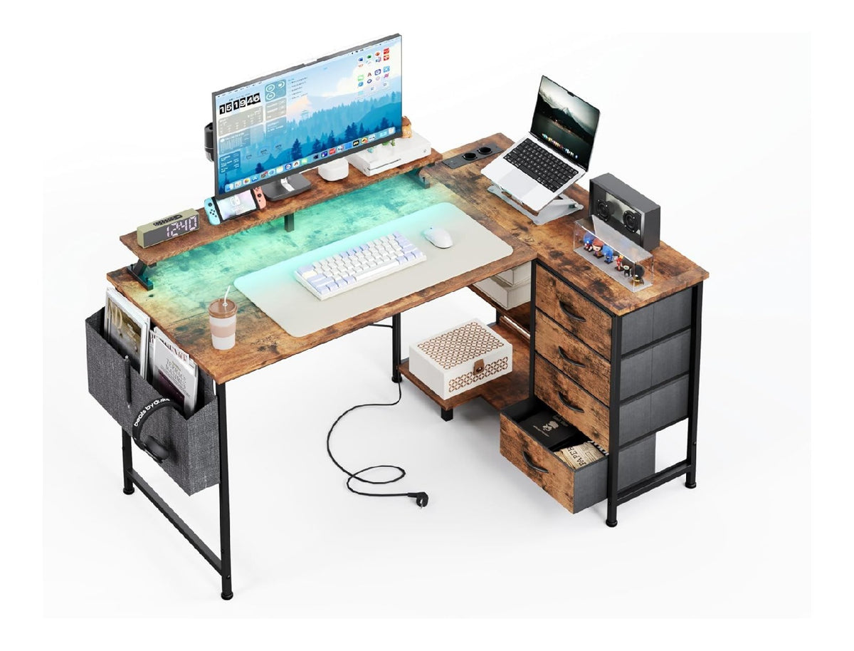 Bureau fonctionnel reglable avec tiroirs marron 120 x 86,2 x 90 centim