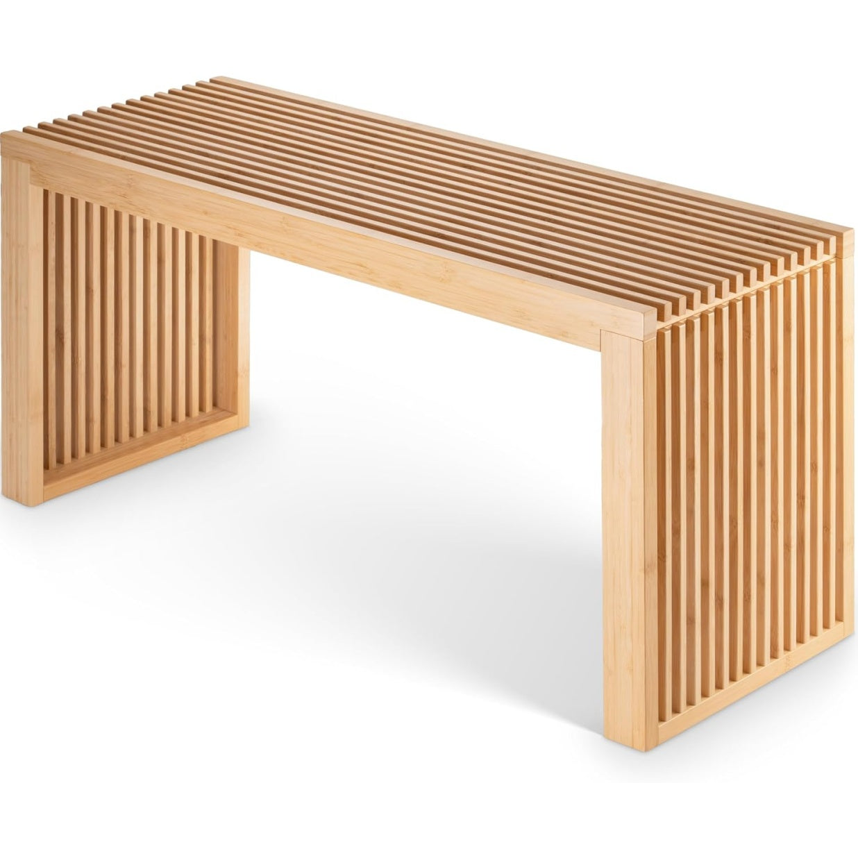 Banc d'entree en bambou naturel avec assise pratique, ideal pour rangement et accueil interieur