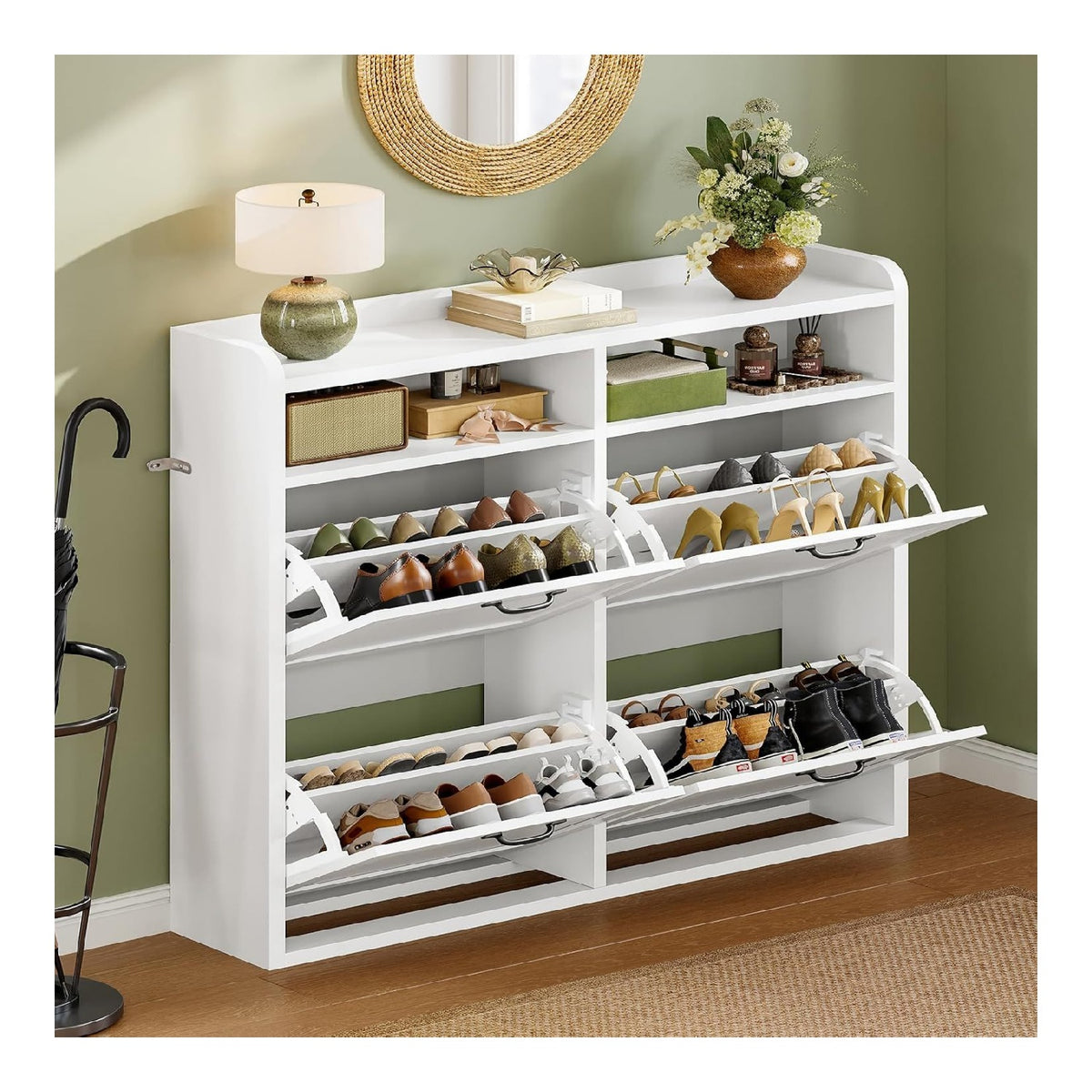 Armoires a chaussures reglable avec rangement ferme blanc