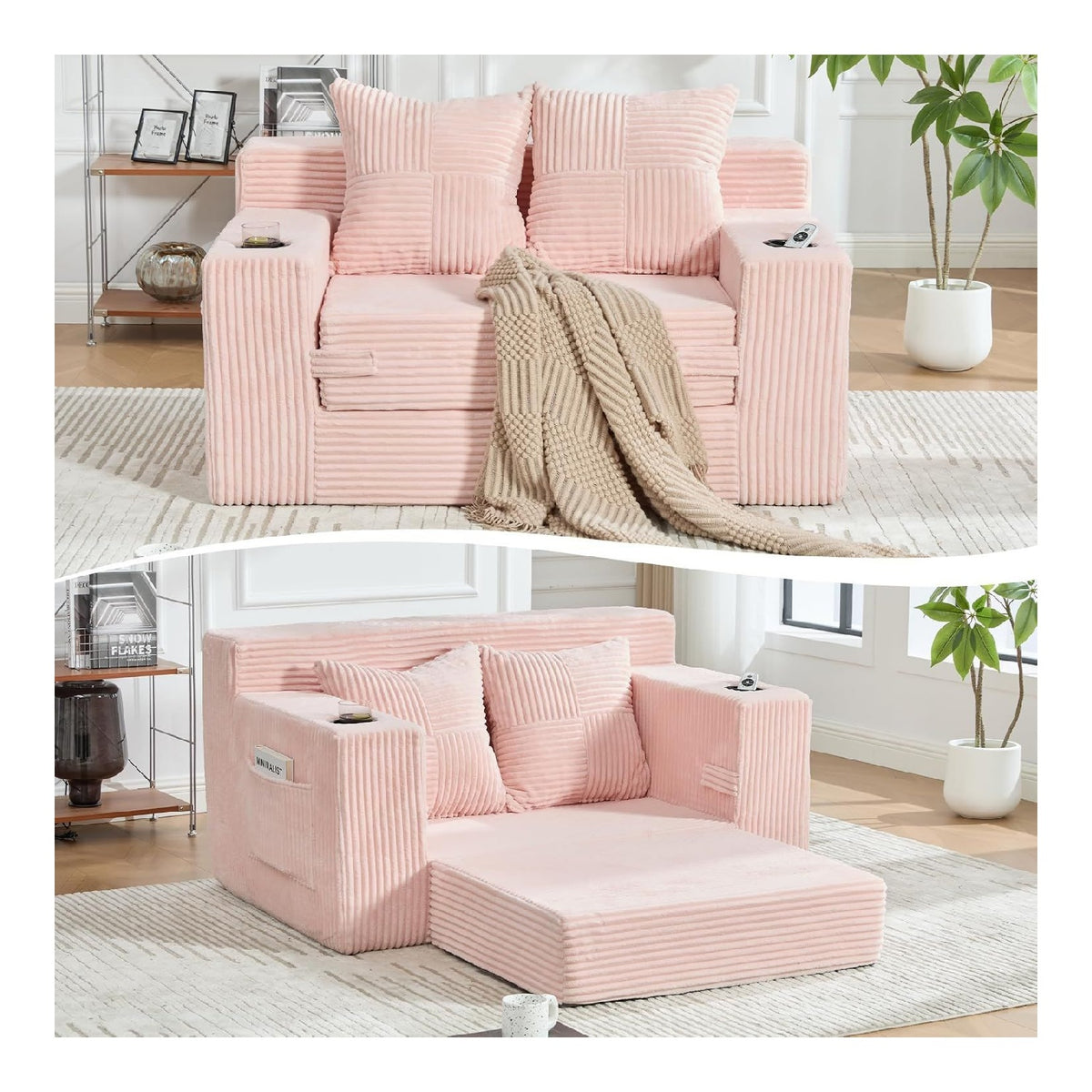 Canapes et divans avec rangement ferme revetement velours rose