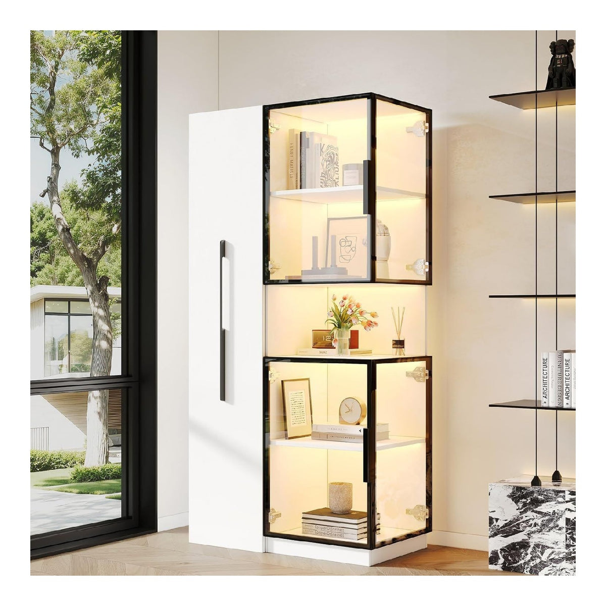 Armoires vitrees de presentation reglable blanc