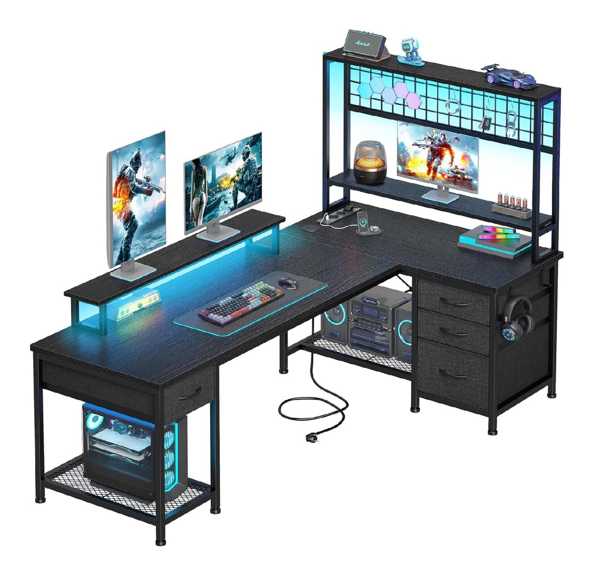 Bureau fonctionnel avec tiroirs structure metal noir