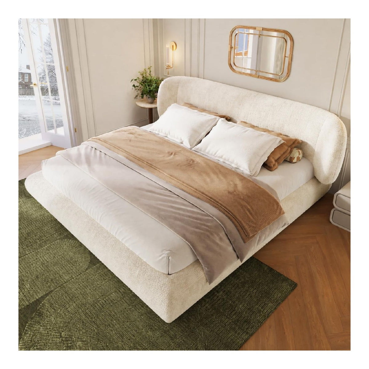 Lits finition bois structure metal beige