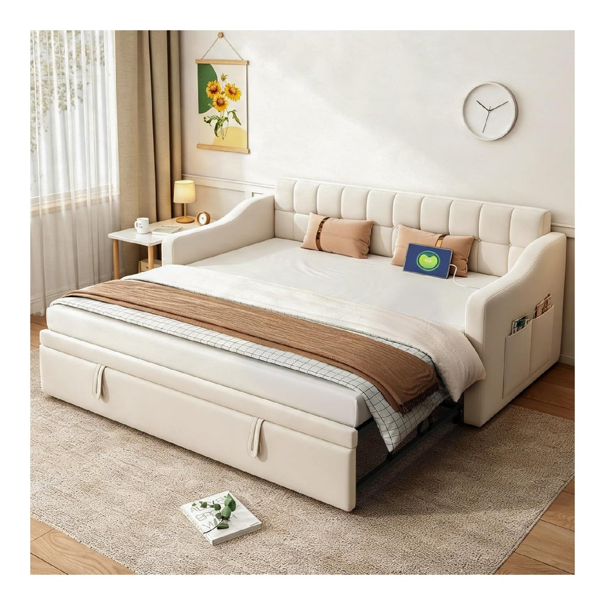 Lits electrique avec tiroirs beige