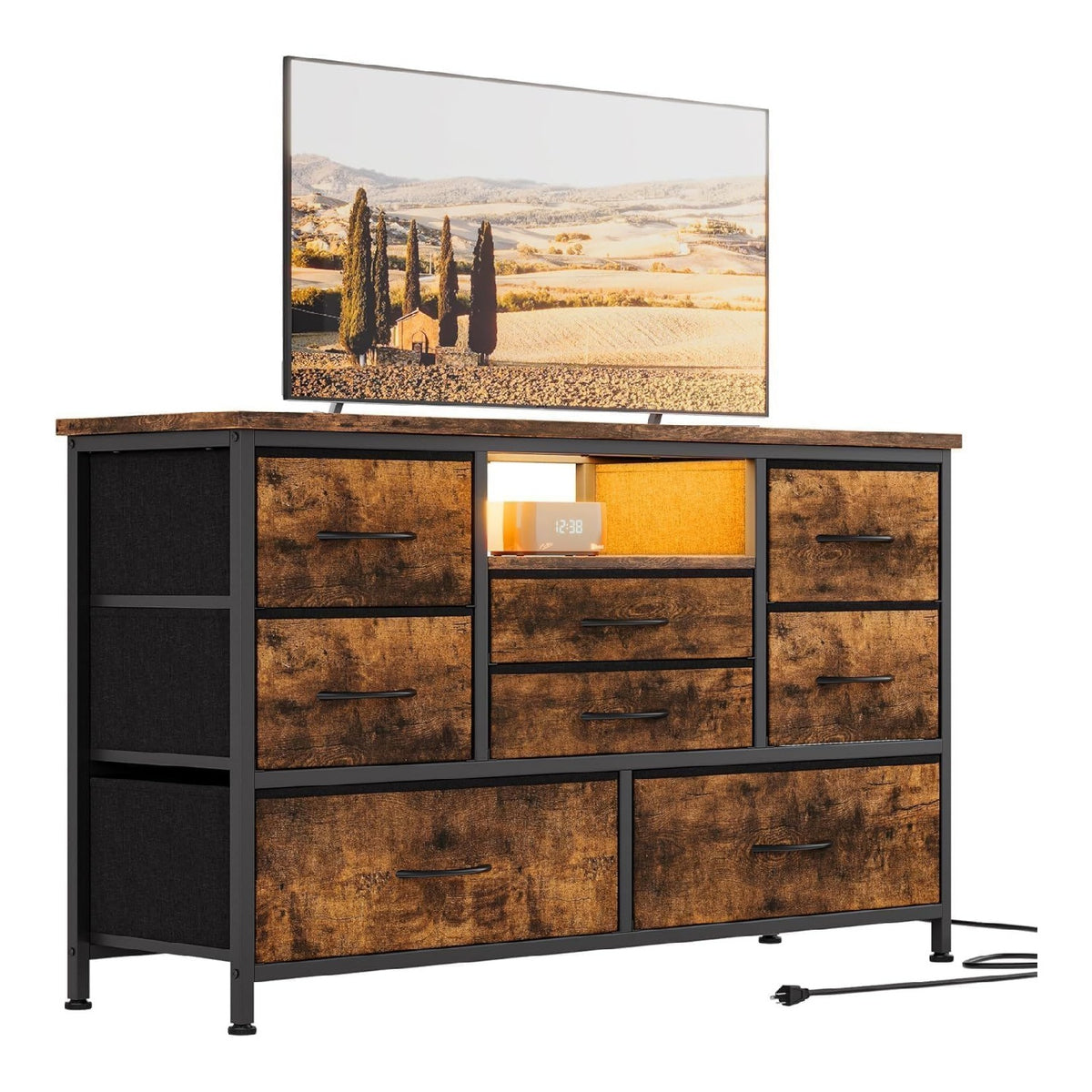 Commode de rangement reglable avec tiroirs naturel 121x37x76 cm