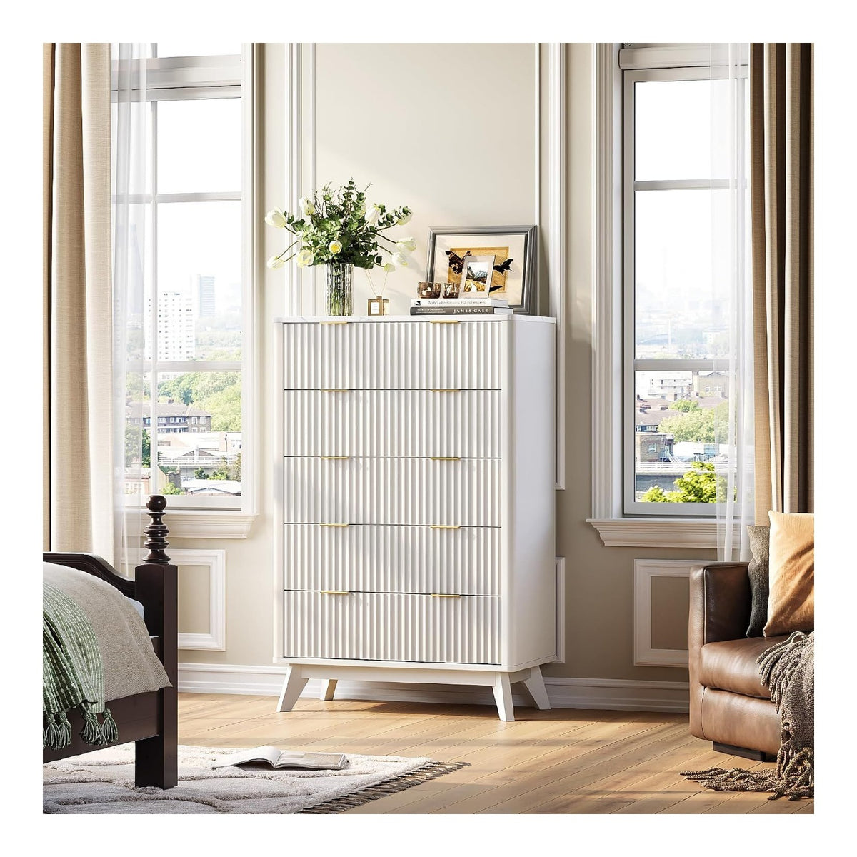 Commode de rangement avec tiroirs avec rangement ferme blanc 40 x 80 x 122 centim