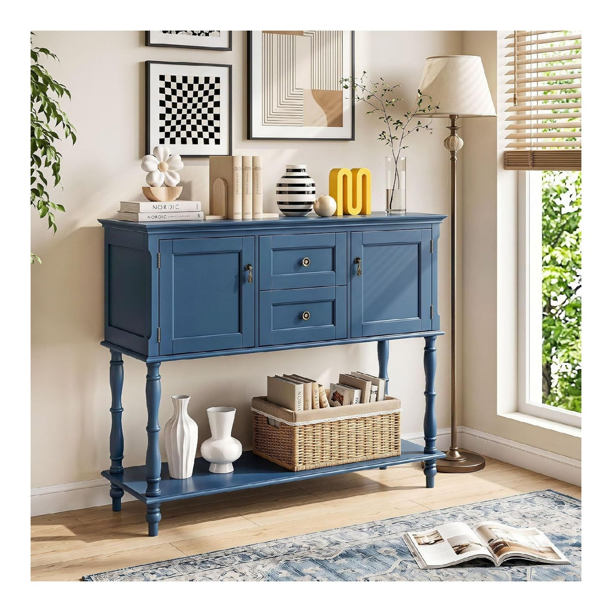Tables consoles avec tiroirs avec rangement ferme bleu
