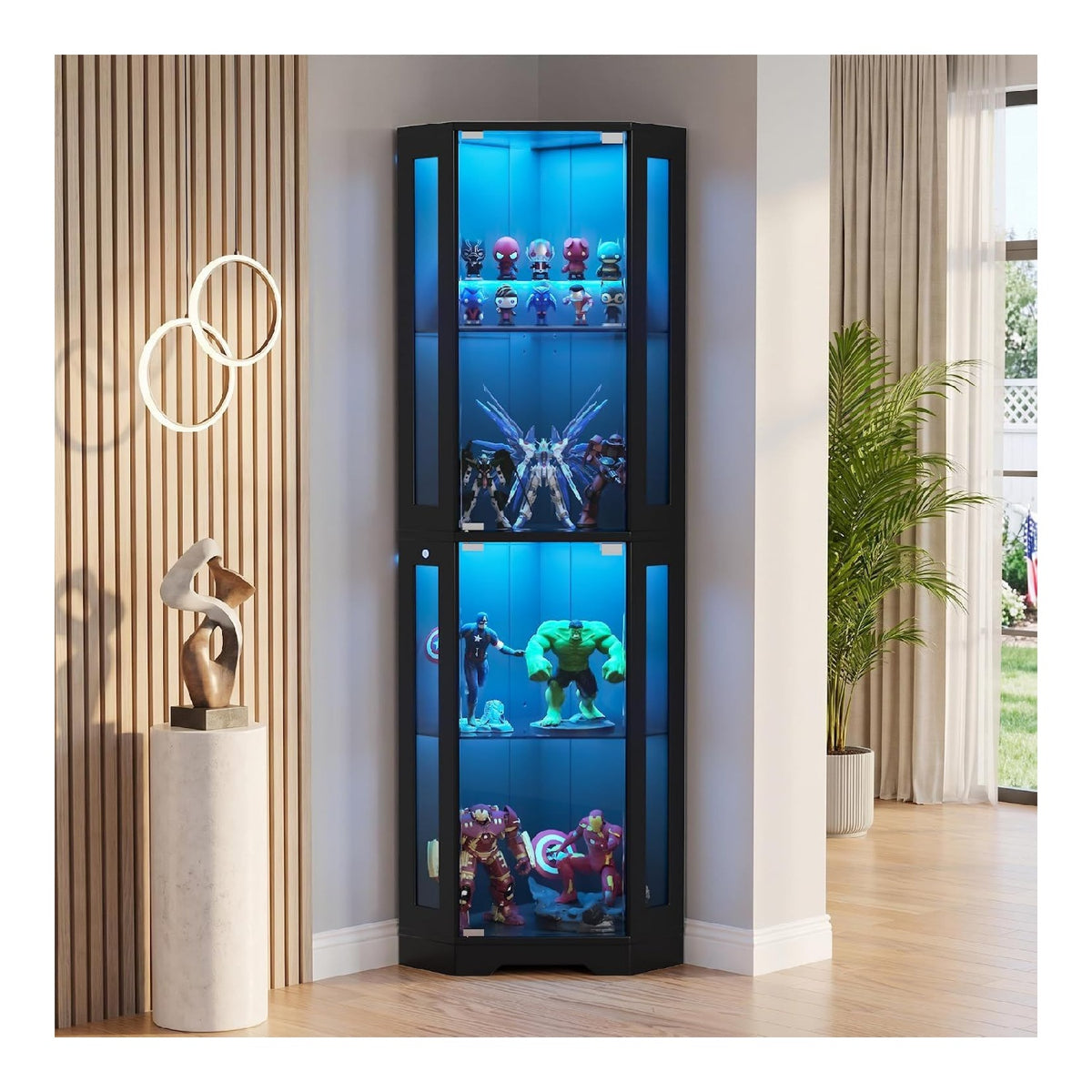Armoires vitrees de presentation reglable avec rangement ferme noir 40 x 40 x 165 centim