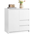 Buffet moderne blanc nuage avec deux tiroirs, porte unique et tablette reglable en hauteur