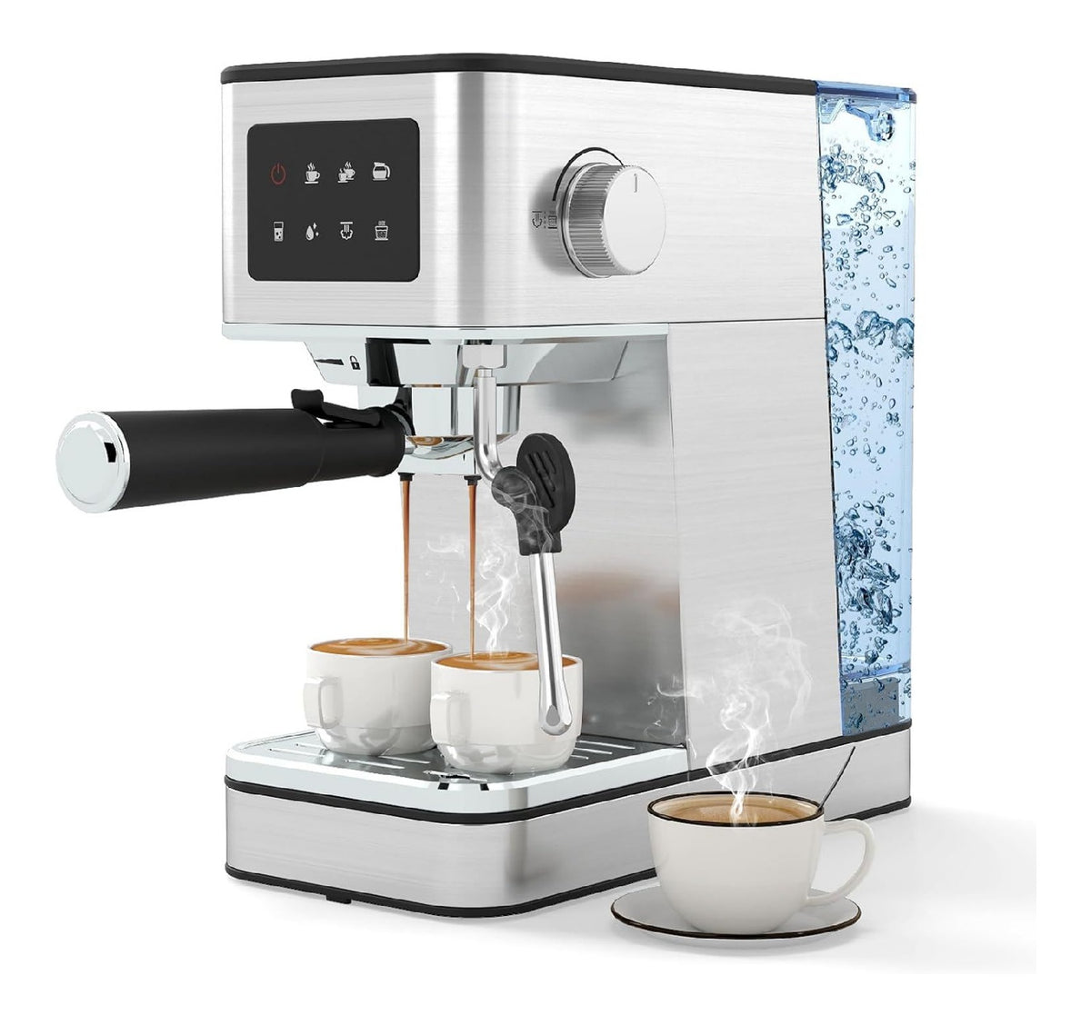 Machines expresso a vapeur compact reglable argente