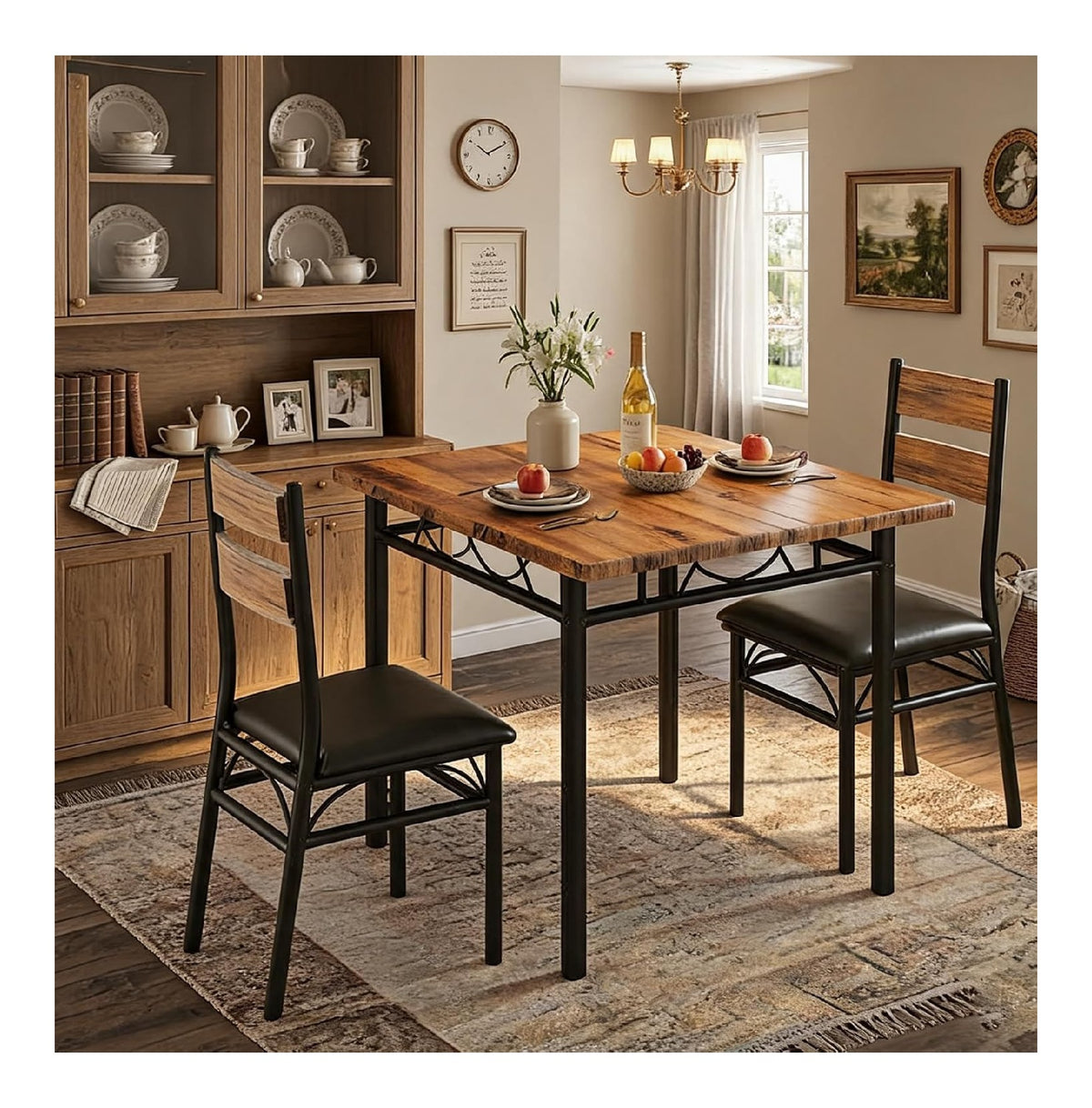 Ensembles pour salle a manger finition bois structure metal noir