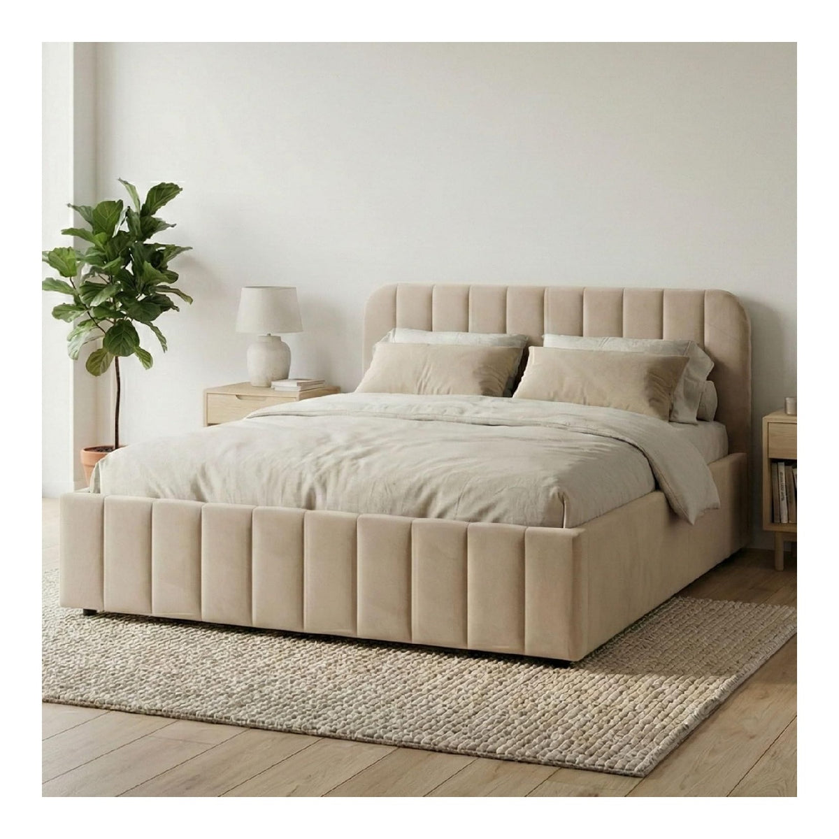 Lits finition bois revetement velours naturel