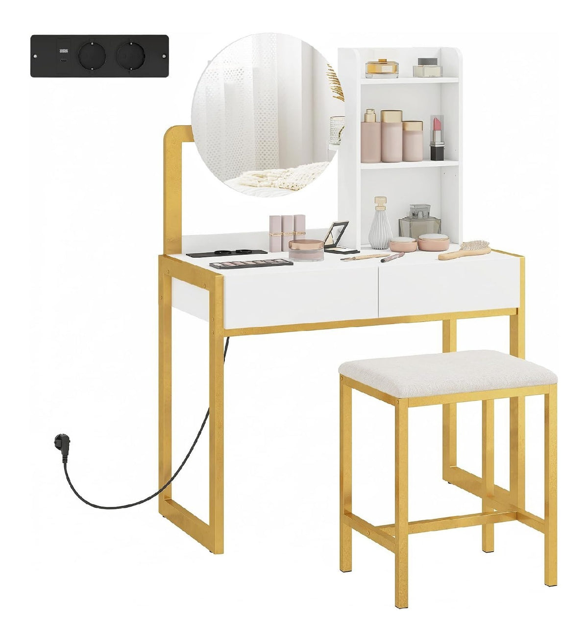 Coiffeuses reglable avec tiroirs blanc 80 x 41,7 x 130 cm