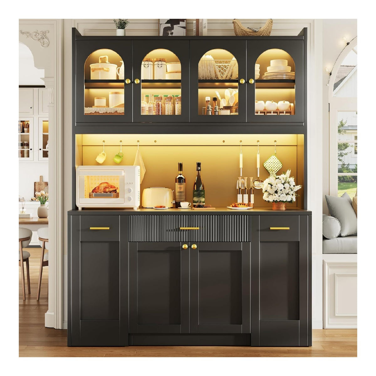 Buffets, credences et vaisseliers reglable avec tiroirs noir 40 x 120 x 187 centim