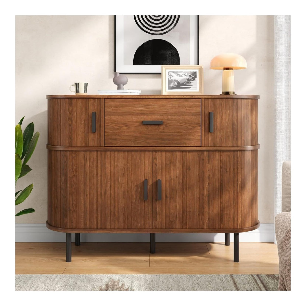 Buffets, credences et vaisseliers avec tiroirs avec rangement ferme noyer 110x35x81cm