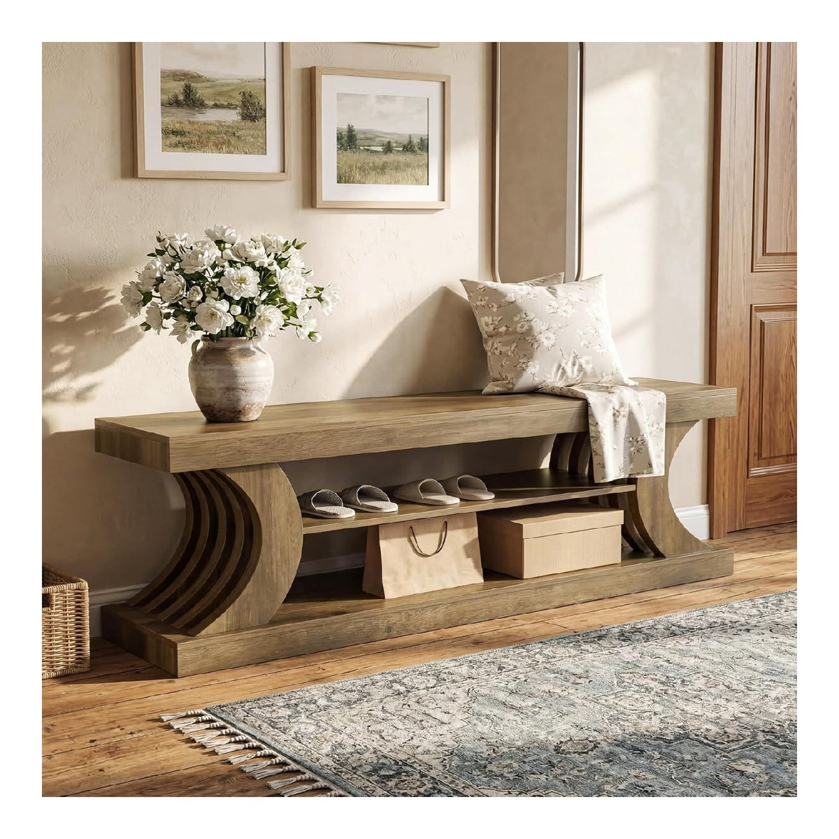 Bancs de rangement finition bois marron