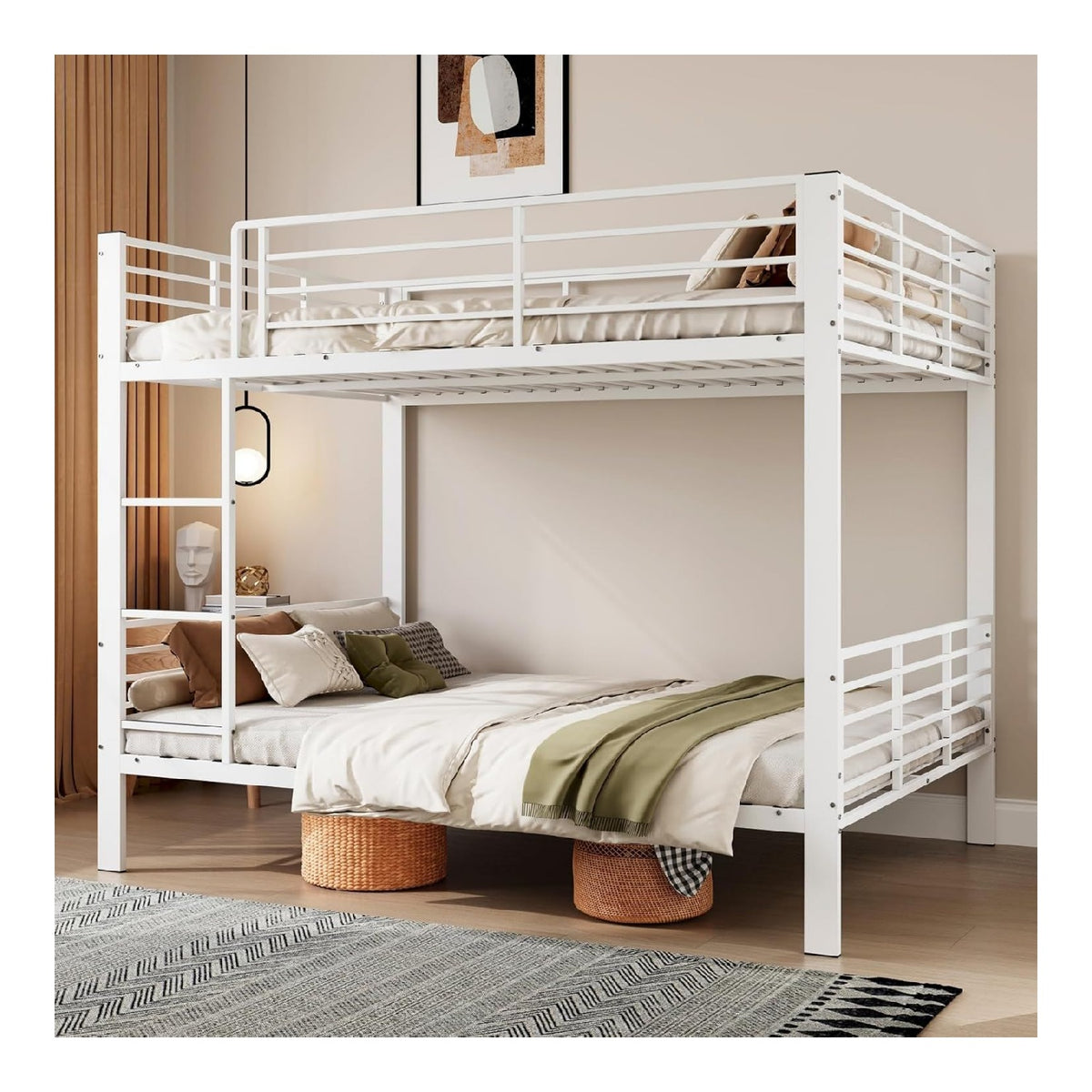 Lits avec rangement ferme structure metal blanc