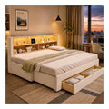 Lits avec tiroirs finition bois beige