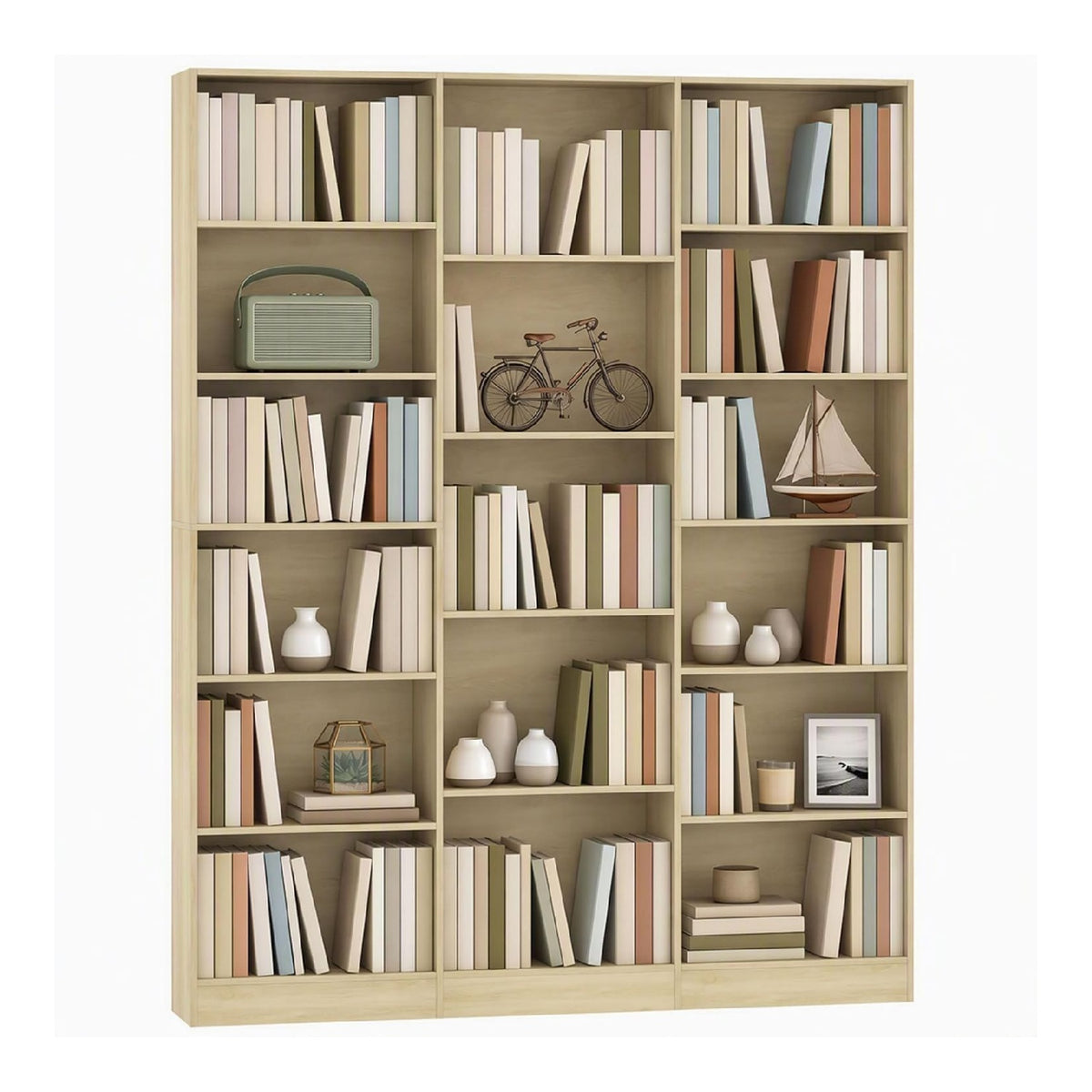 Bibliotheque reglable avec rangement ferme chene
