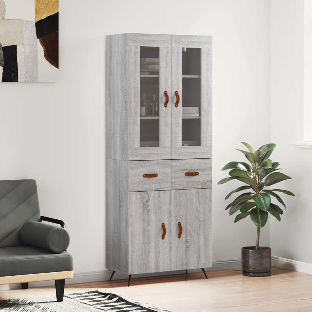 Meuble de rangement gris Sonoma 69,5 x 34 x 180 cm avec pieds metalliques, grande capacite pour salon entree salle a manger et bureau