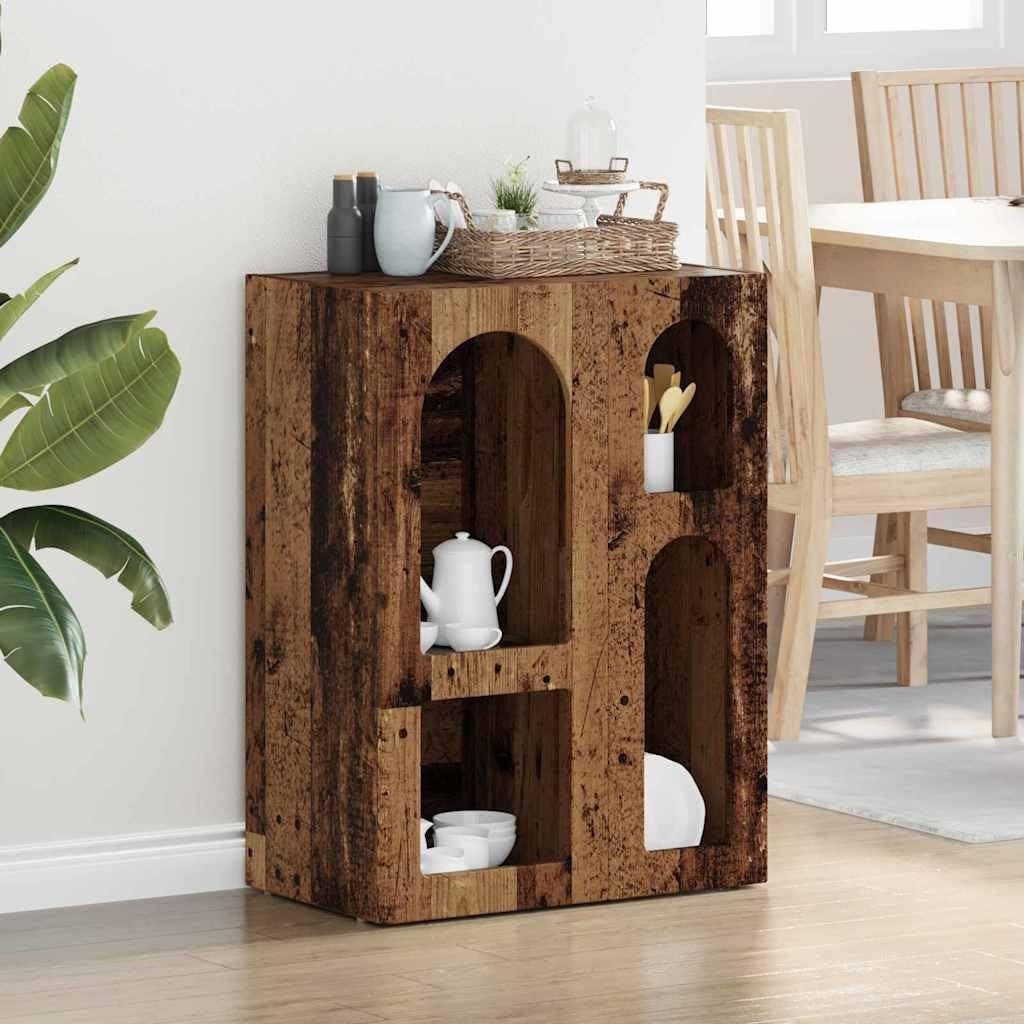 Buffet bois recycle 59 cm avec espace rangement, meuble compact moderne pour cuisine ou salon