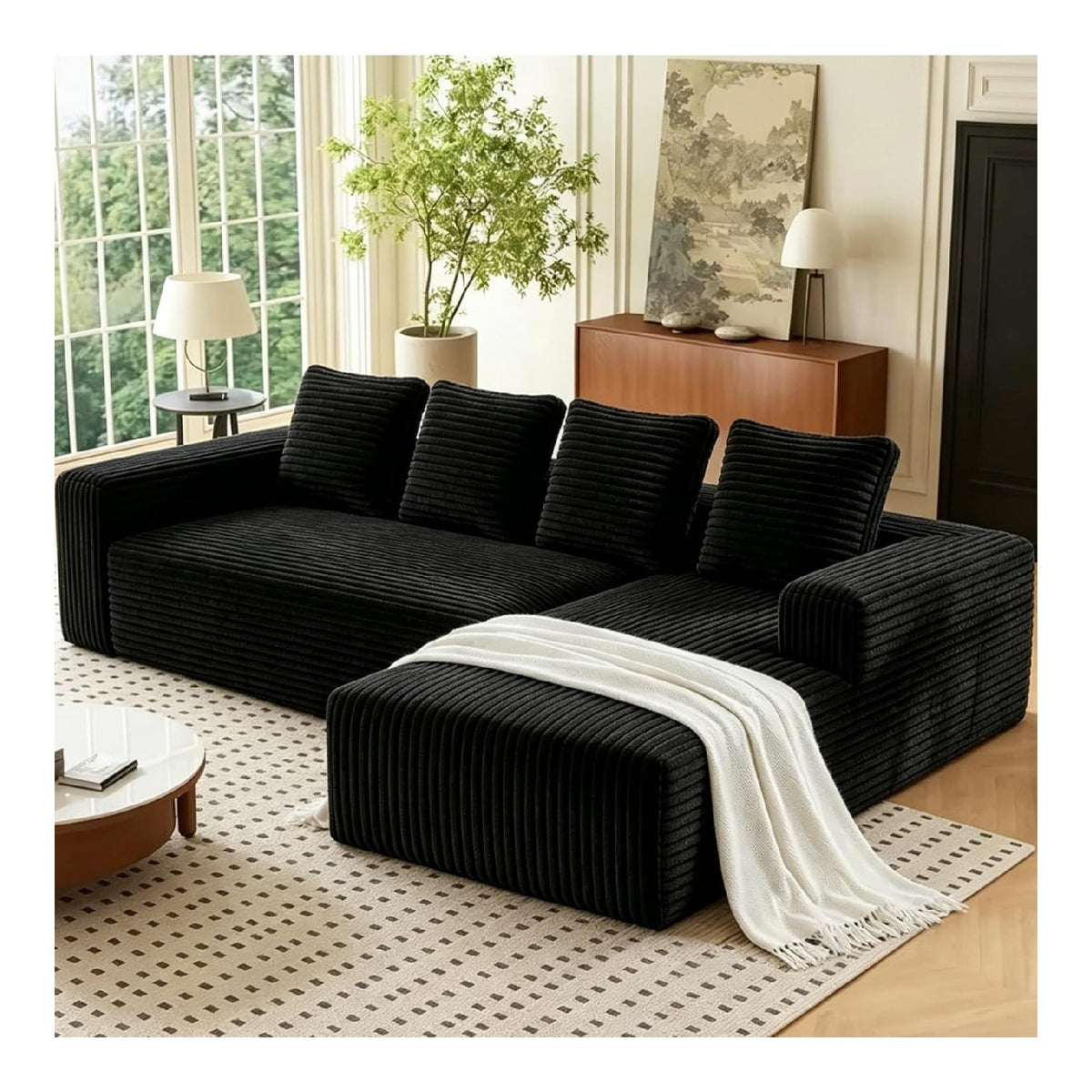Canapes et divans revetement velours noir 171 x 261 x 58 centim