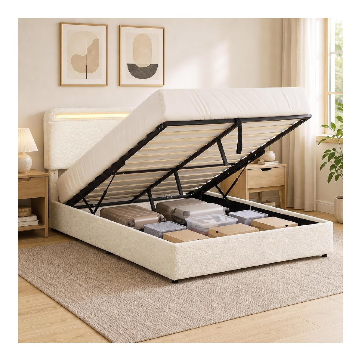 Cadres de lit reglable avec rangement ferme creme