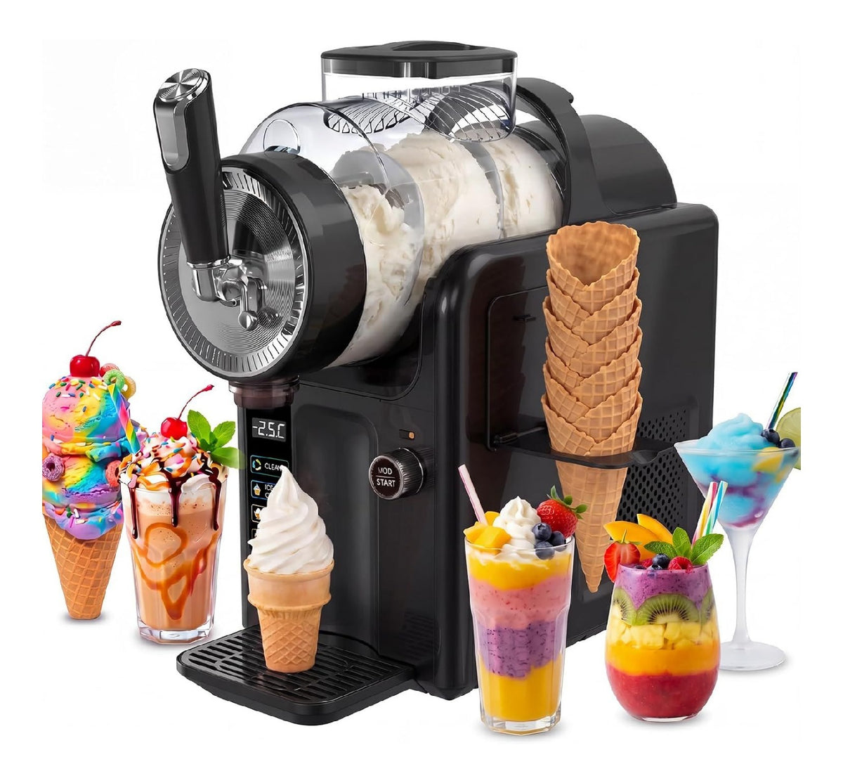 Machines a glace et sorbetieres compact avec programmes noir format compact