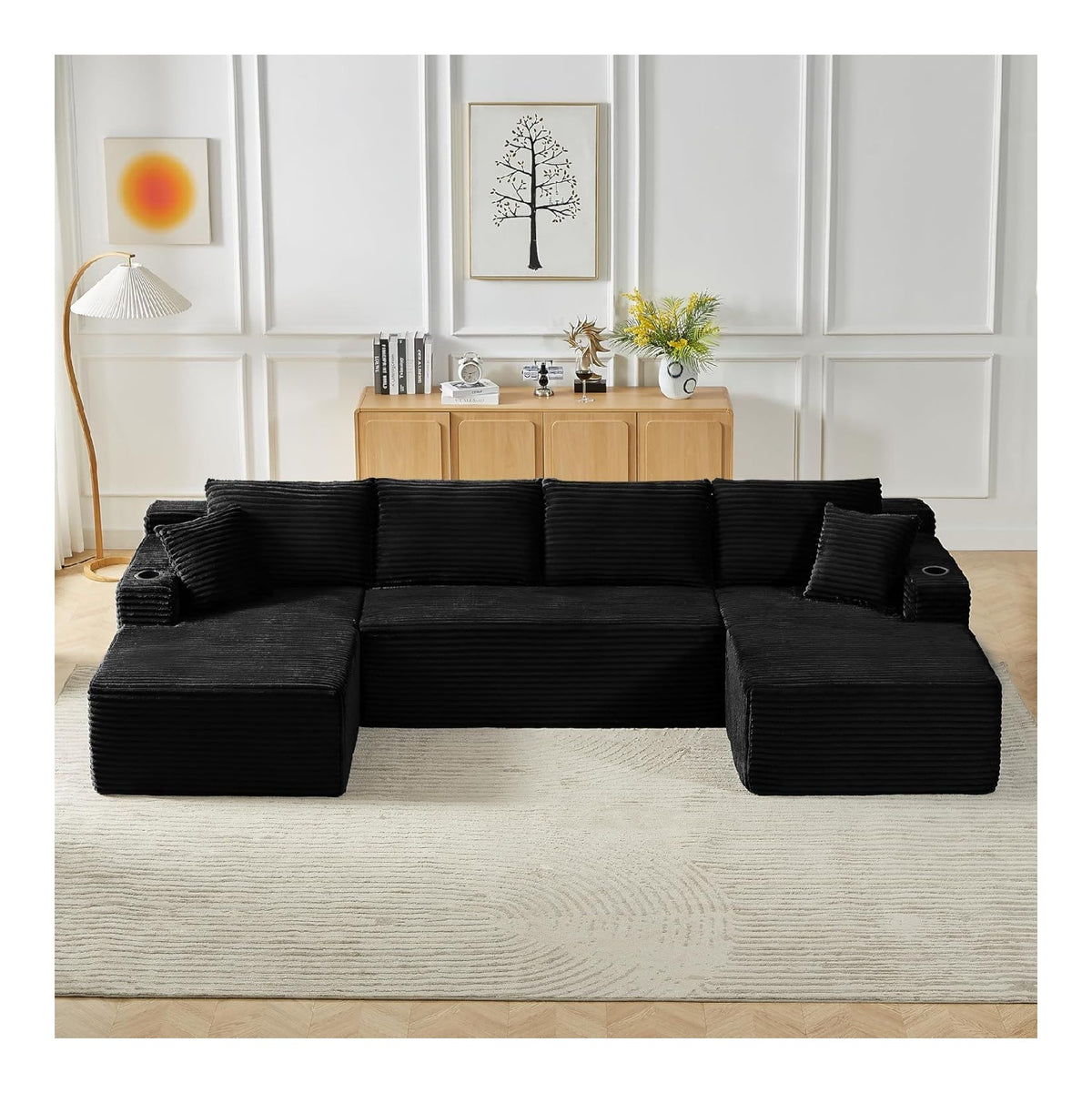 Canapes et divans avec rangement ferme revetement velours noir 3,39 x 1,68 x 0,82 m