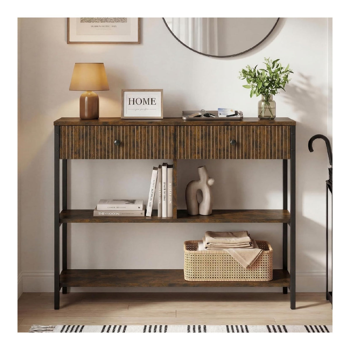 Tables consoles avec tiroirs avec rangement ferme marron