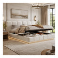 Cadres de lit avec rangement ferme revetement boucle beige 2,16 x 2,1 x 1,03 m