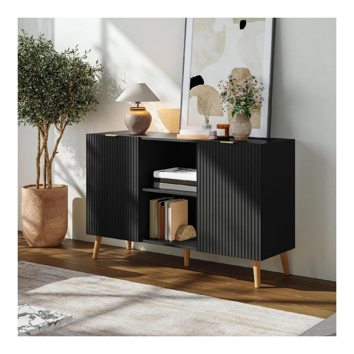 Buffets, credences et vaisseliers avec rangement ferme noir 120x40x76cm