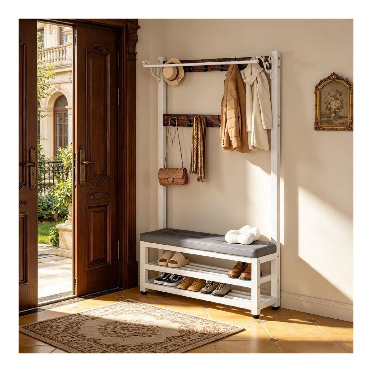 Ensembles de meubles pour entree avec rangement ferme structure metal noir