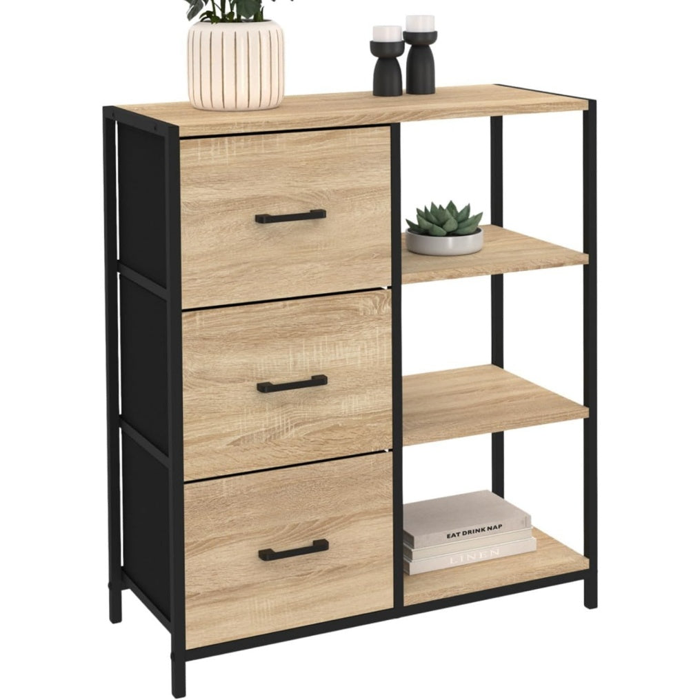 Rangement Utah style industriel 70 cm avec tiroirs et tablettes, meuble fonctionnel pour entree ou piece de vie