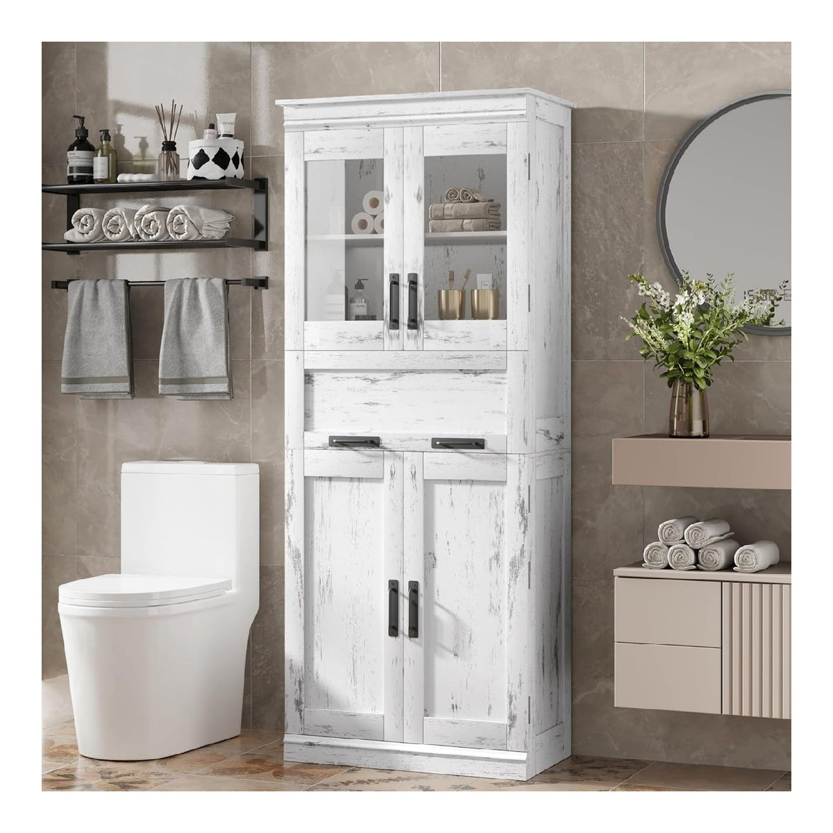 Rangements colonnes reglable avec tiroirs blanc