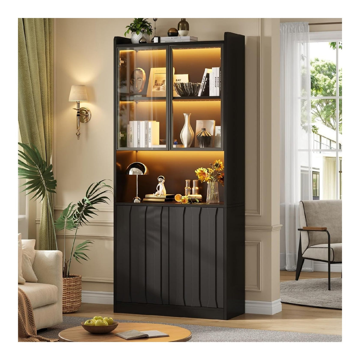 Armoires vitrees de presentation reglable avec rangement ferme noir