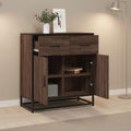 Buffet chene marron 68 cm avec cadre metal, meuble compact et resistant pour salon ou espace repas